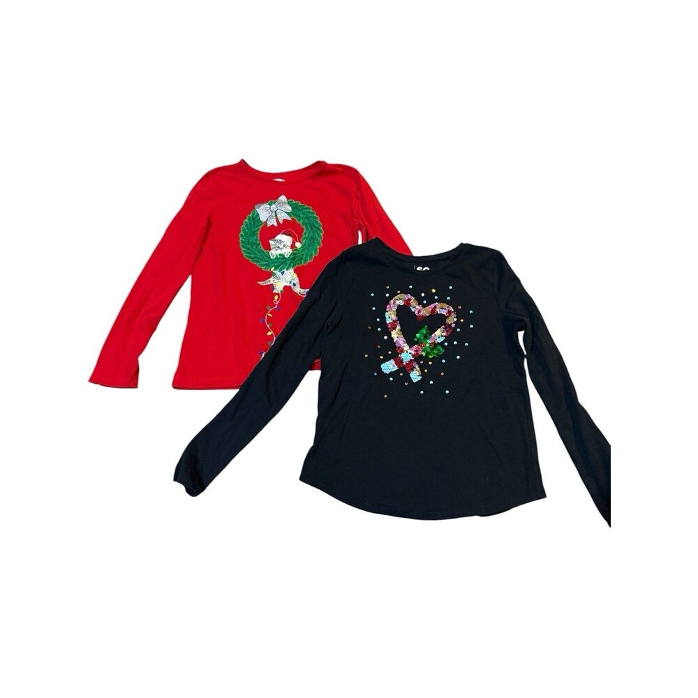 SO And Holiday Time Girls Shirt Lot L 10/12 Christmas Graphic Long Sleeve